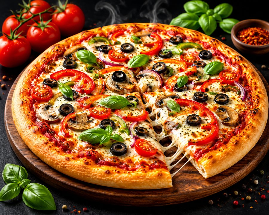Frisch belegte Pizza aus der Partnerküche